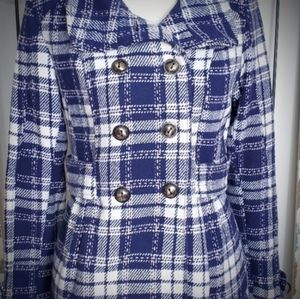 Pink Envelope Navy/White Plaid Coat, Size …